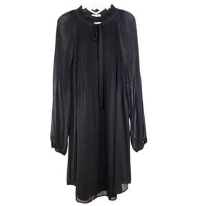 Meadow Rue Anthropologie Saoirse Black Tunic Dress Size M Pleated Minimalism